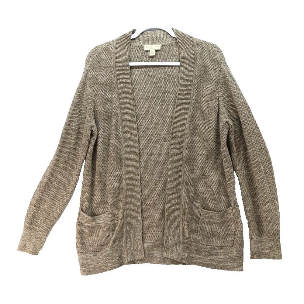 Linen Blend‎ Open Cardigan Sweater Appleseeds Beige Office Casual Lagenlook PM
